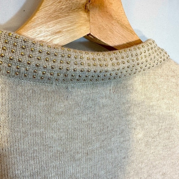 Merona Knit Tan Long Sleeve Peter Pan Gold Studded Embellished Collar Sweater XS - Picture 5 of 13
